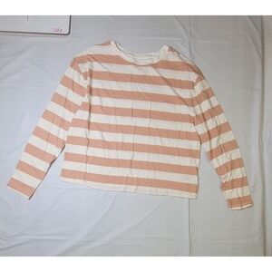 Women's A New Day white/pink long sleeve striped shirt. Size Large. Cropped